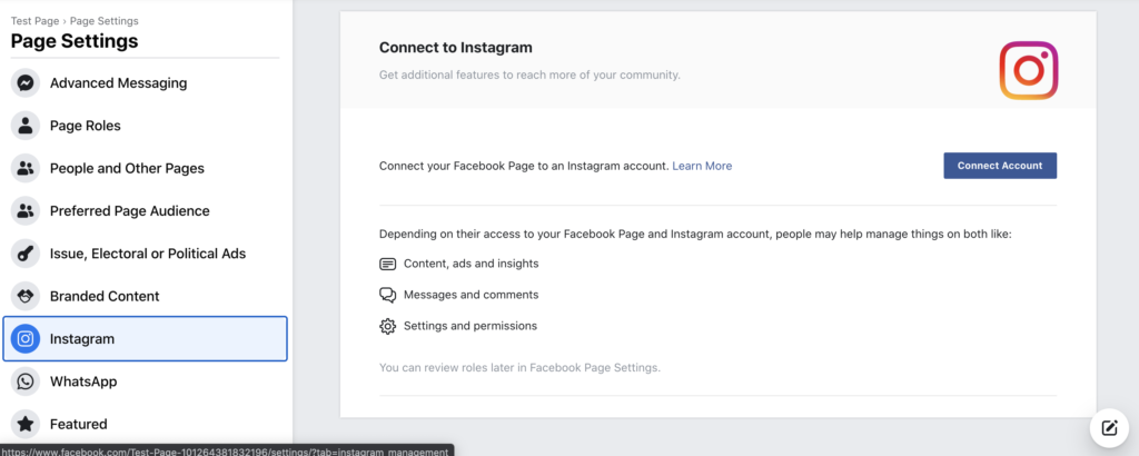 Instagram postavke na Facebooku, povezivanje Instagram stranice na vašu Facebook stranicu