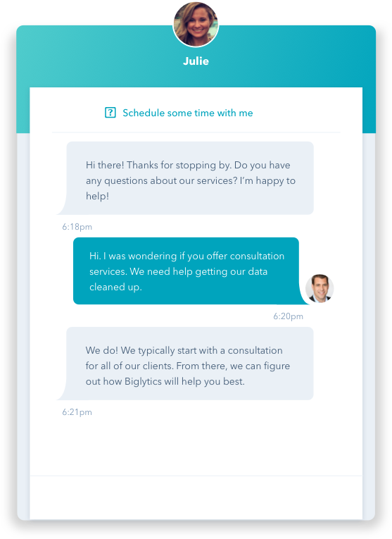 Ongoing live chat with customer in HubSpot