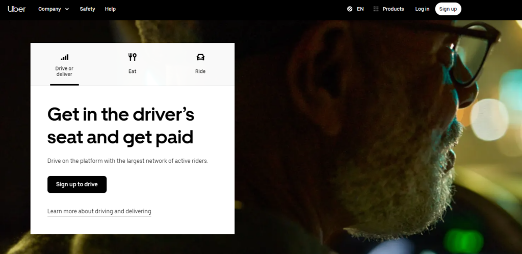 Uber početna stranica
