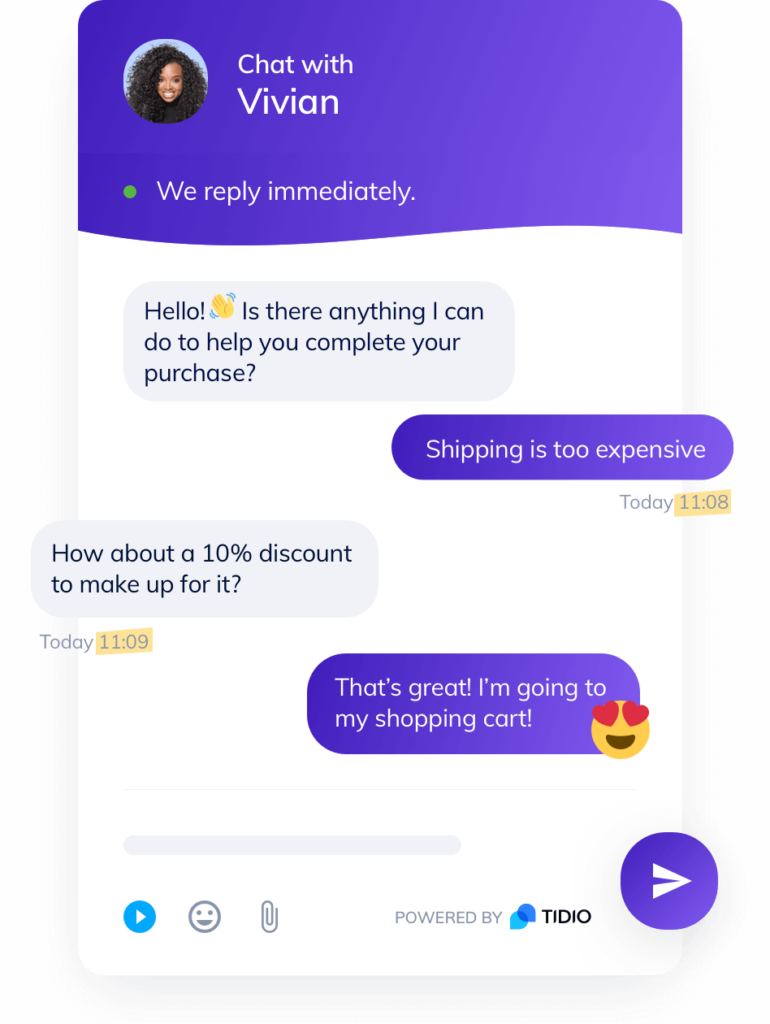 Ongoing live chat in Tidio