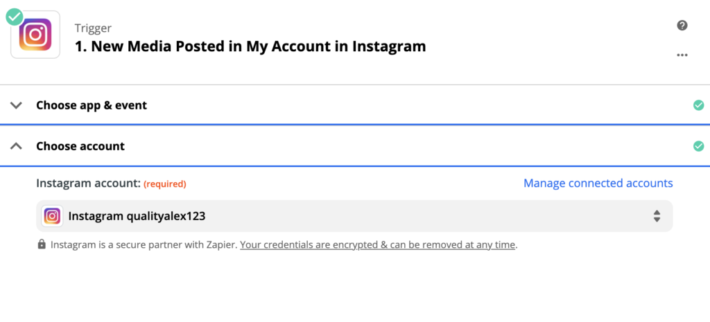 Postavljanje Instagram okidača u procesu integracije
